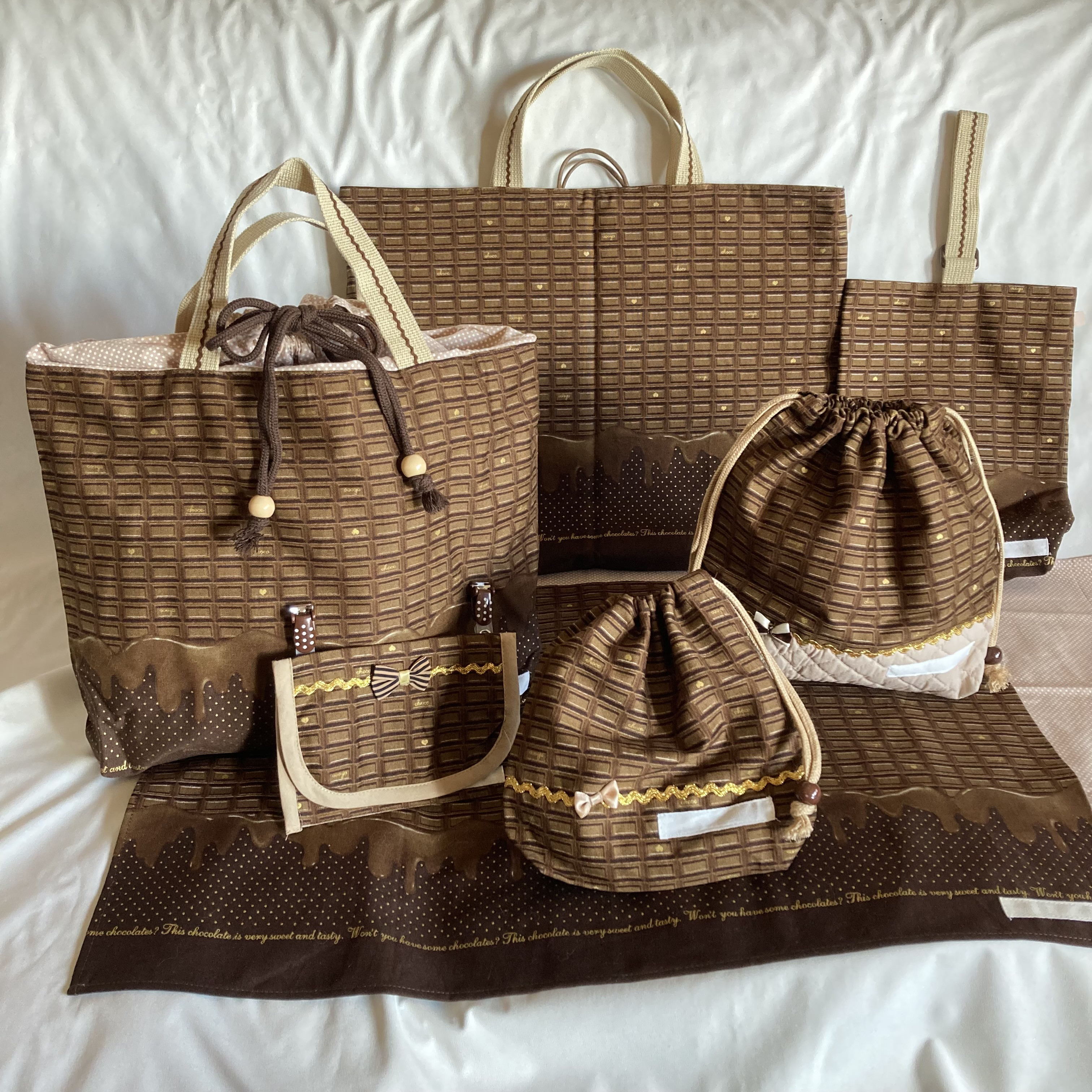 【オーダーOK】入園入学セット34とろける板チョコレートスイートバレンタイン★手提げ上履き給食お着替え巾着ランチョンマッ