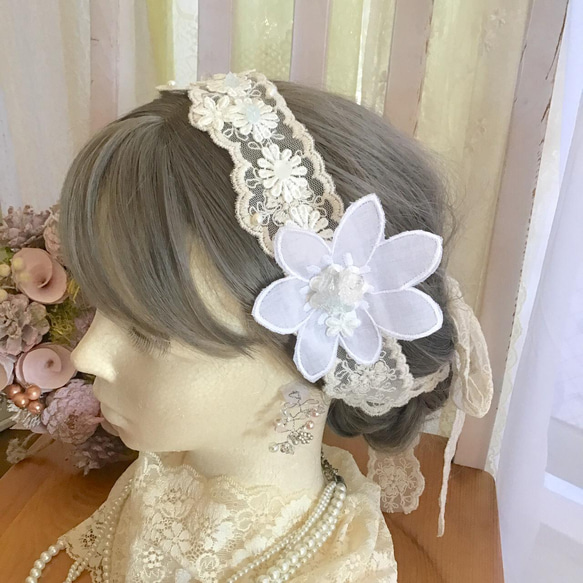 ウェディング　ブライダル　ホワイト　布花　ヘッドドレス　ピアス　セット ヘッドドレス【ホワイトフラワー】 通信販売ブライダル