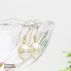 縞入りで個性的♪卒業式、入学式に 大粒 淡水パール シンプル 14kgfピアス 6月誕生石 4枚目の画像