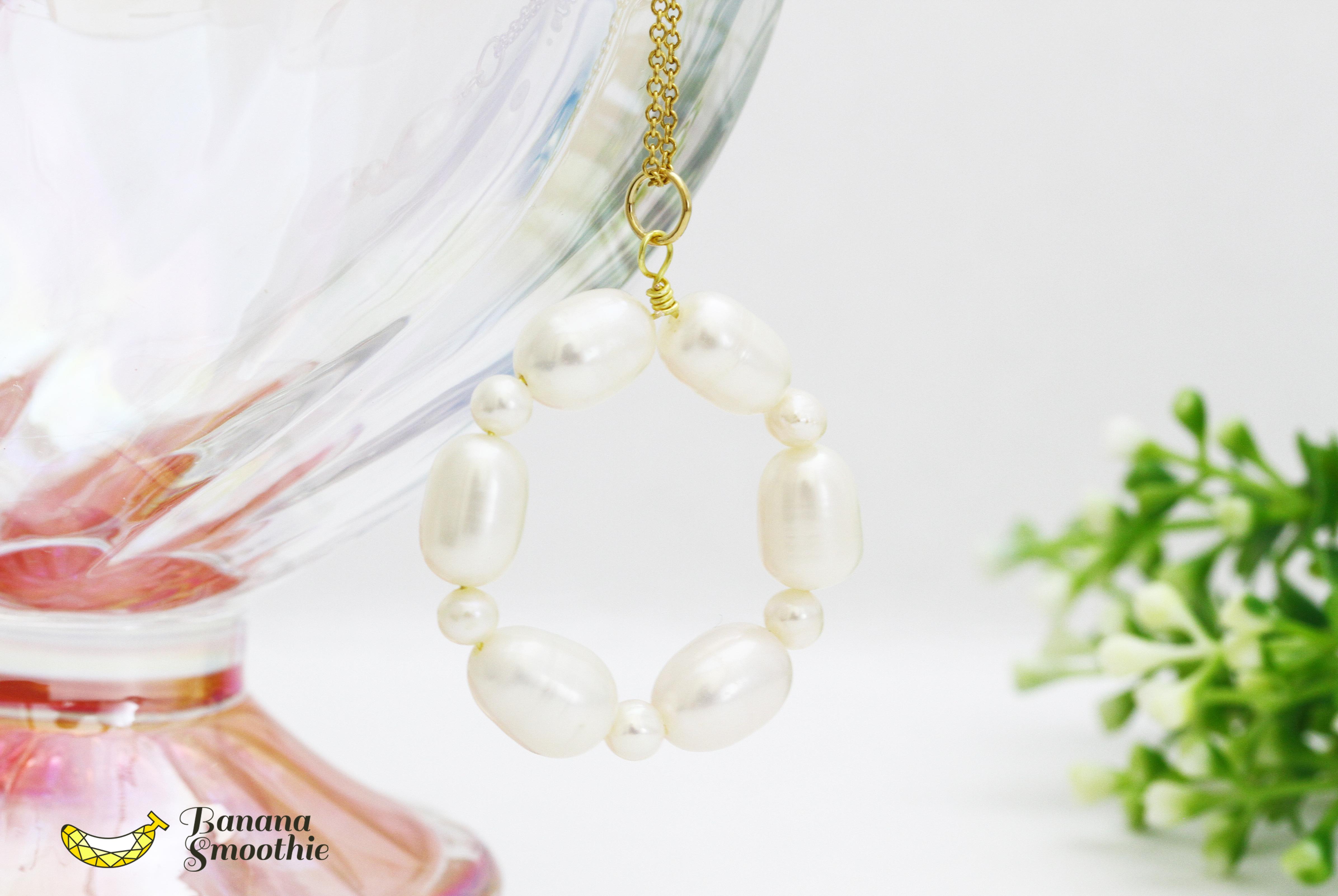 存在感があるのに上品に フォーマルにも合う 淡水パール ワイヤーフープ 14kgfネックレス 6月誕生石