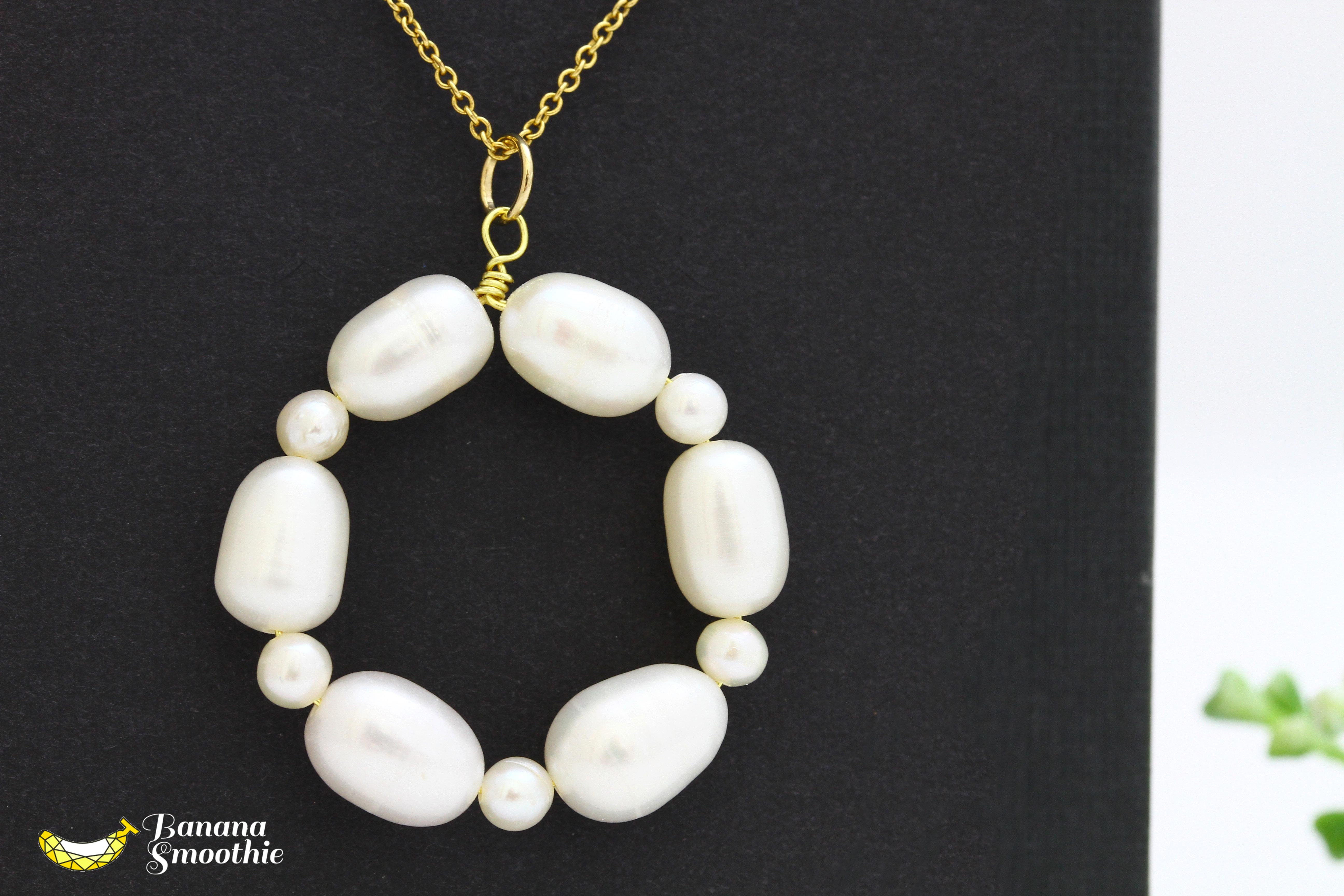 存在感があるのに上品に フォーマルにも合う 淡水パール ワイヤーフープ 14kgfネックレス 6月誕生石