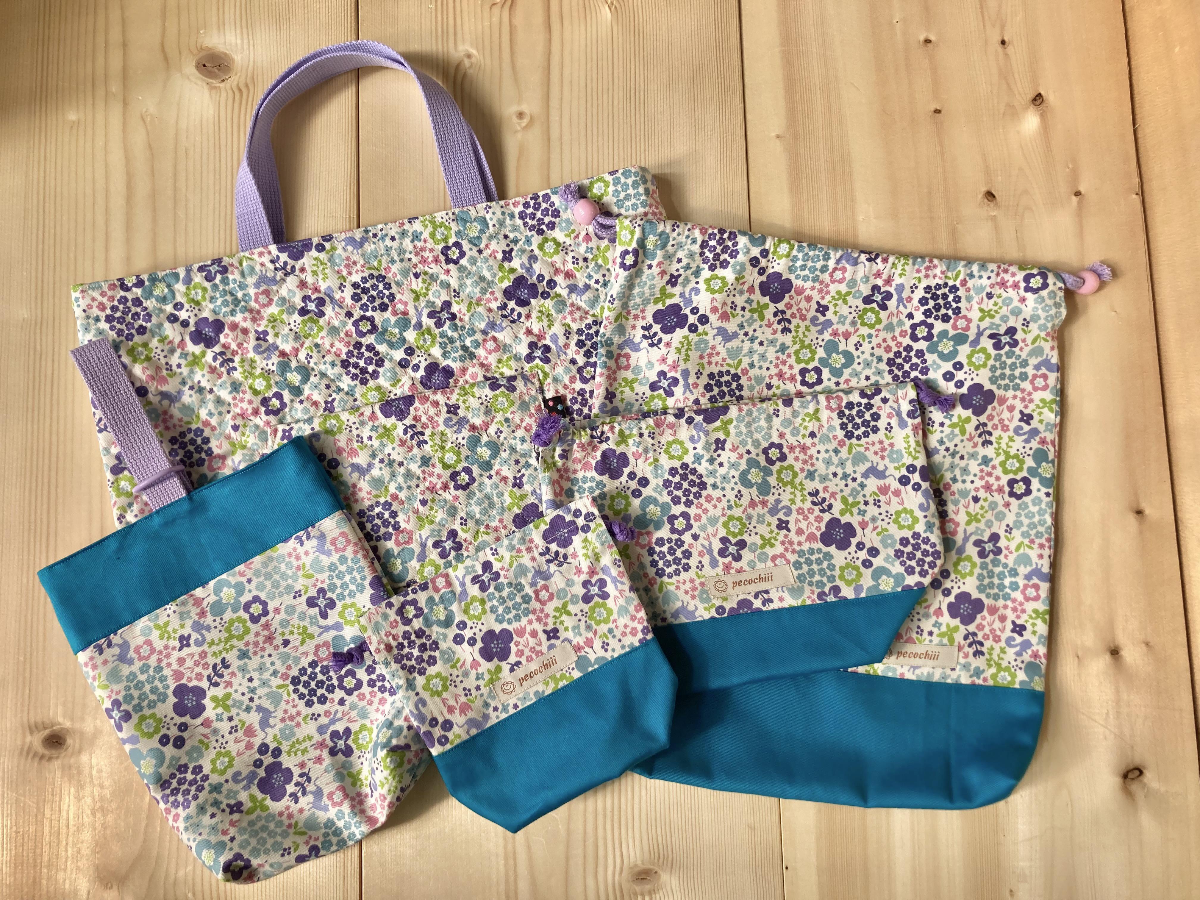入園入学５点セット（レッスンバッグ☆シューズ入れ☆体操服、お着替え入れ☆お弁当袋☆コップ入れ）