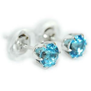Pt アクアマリン-0.47ct ラウンドカット シンプル 6本爪 オリジナル スタッドピアス
