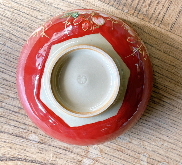清水焼 ふくりん茶碗 大 (赤地・しだれ桜) 6枚目の画像