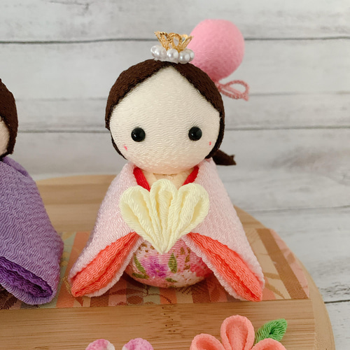 雛人形　パステルカラー　ひな祭り ちりめん細工 SOLD】ひな人形 パステルカラー お雛様 つまみ細工 ちりめん細工