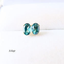 14kgf〉ティールグリーントパーズのオーバルカットピアス ピアス