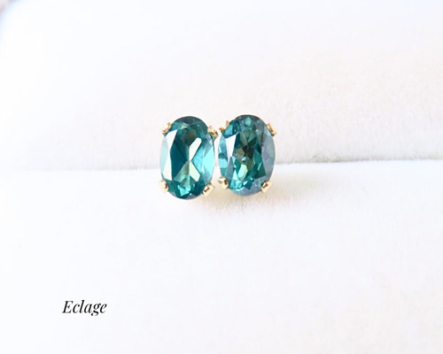 14kgf〉ティールグリーントパーズのオーバルカットピアス ピアス