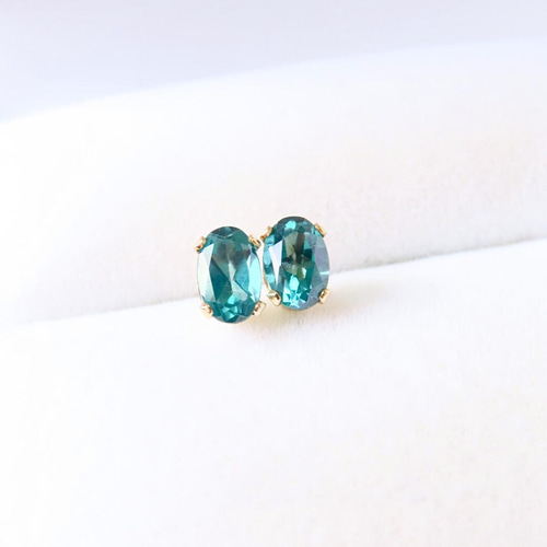 14kgf〉ティールグリーントパーズのオーバルカットピアス ピアス