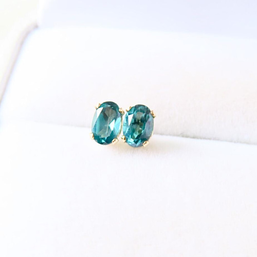 14kgf レア カット トパーズピアス 14kgf〉ティールグリーントパーズのオーバルカットピアス ピアス