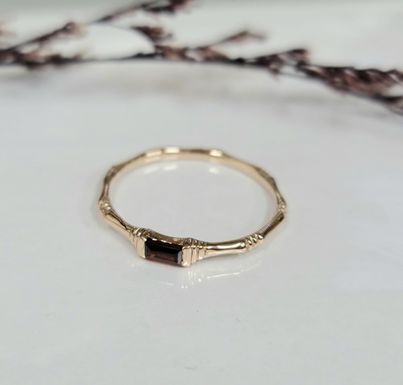 天然石ガーネットスクエアカット☆竹モチーフ＊Bambu＊シックなリング《送料無料》PY-269 6枚目の画像