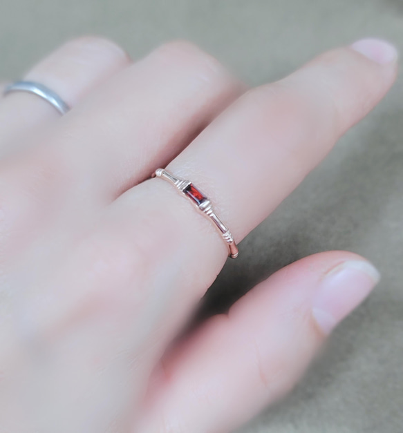 天然石ガーネットスクエアカット☆竹モチーフ＊Bambu＊シックなリング《送料無料》PY-269 4枚目の画像