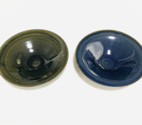 パスタ皿2枚　φ22cm✖️4.5cm(高さ)  青色✖️緑色 2枚目の画像