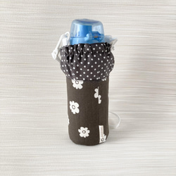 肩紐カバー付きお花とドットの保冷水筒ケース　チャコールグレー　スケーター480mlのプラスチック水筒にぴったり 4枚目の画像