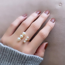 ☆当店1番人気☆美しいアシンメトリーの3連パールリング 指輪・リング
