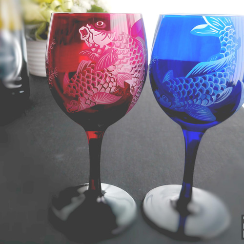 浮世絵グラス] 北斎「鯉」「杜若に鯉」 ワイングラス 浮世絵硝子 通販