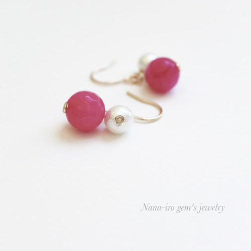 14kgf pinkcolorJade × shellpearl pierce ピアス（フック・チェーン