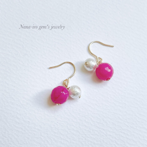 14kgf pinkcolorJade × shellpearl pierce ピアス（フック・チェーン