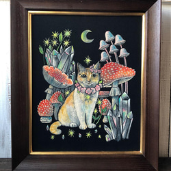 「あたちキキ一番可愛いの」F3サイズ額付きアート作品原画 猫 徳島洋子作品 ★ 星月猫 1枚目の画像