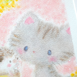 【原画】「ハリネズミさんと猫ちゃんの優しい時間」　パステルアート　動物　ねこ　イラスト　ミモザ 2枚目の画像