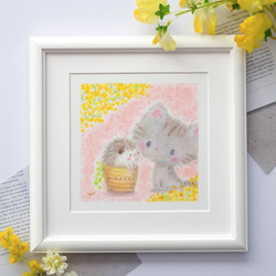 原画】「優しい時間」 パステルアート はりねずみ 猫 ねこ ネコ