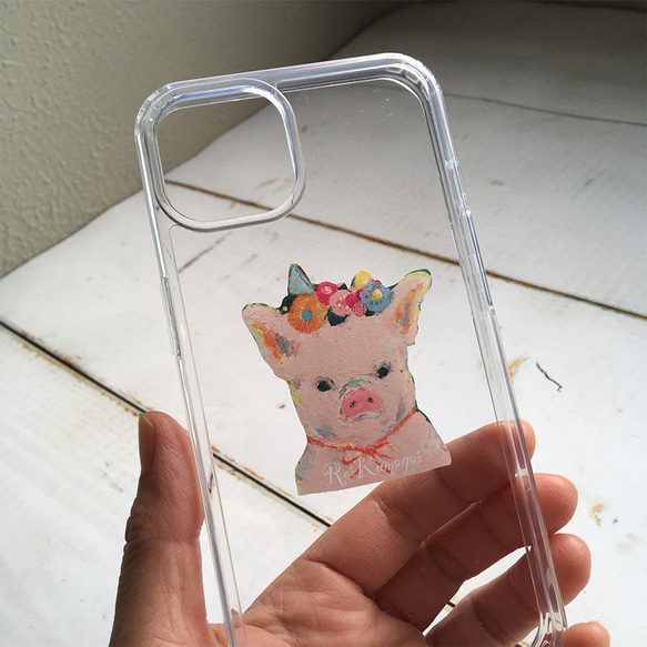 iPhoneケース 熊谷玲【花冠こぶたちゃん】衝撃に強いハイブリッドケース クリアタイプ 3枚目の画像