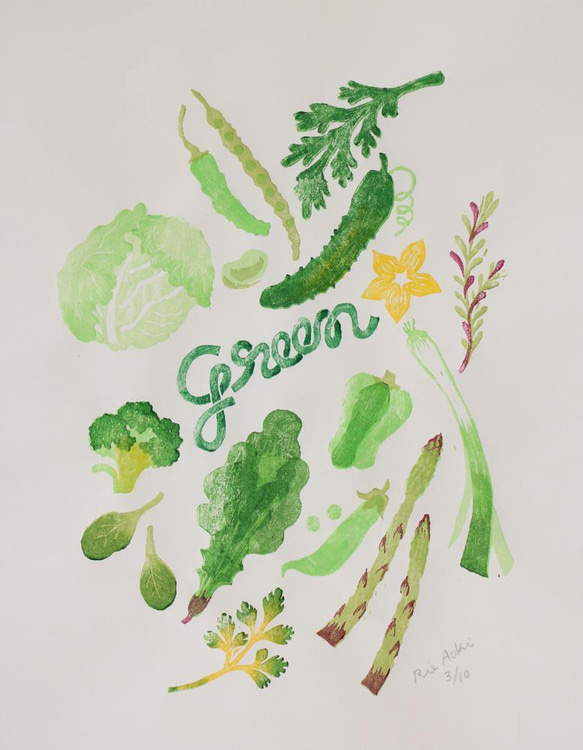 木版画 #『Green green』 木版画『Green green』