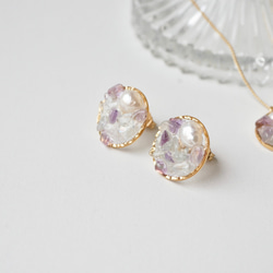 繡球花色天然寶石與珍珠飾品套裝 第7張的照片