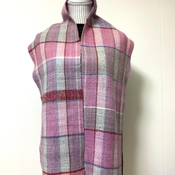 手織りのウールマフラー（メリノ100%の手紡ぎ毛糸使用) no.2247 3枚目の画像