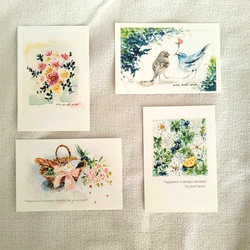 ✣ 青い鳥+ブーケ✣各一枚　ポストカード4枚セット 1枚目の画像