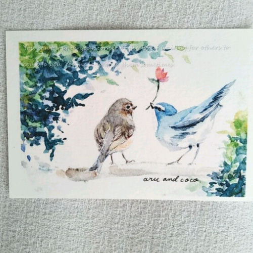 みみ　水彩画　ブーゲンビリアと青い鳥　値段は600円です みみ様専用 水彩画 ブーゲンビリアと青い鳥 値段は600円です