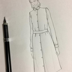 【1点もの・デザイン画付き】ゴブラン織りベルト付きシャツ型コートワンピース（KOJI TOYODA） 5枚目の画像