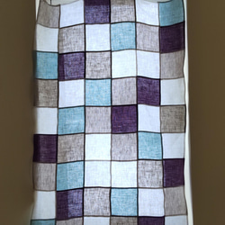 ミントとグレープ異色の組み合わせ♥オシャレ上級♥リネンのランダムパッチワークカーテン　　 1枚目の画像