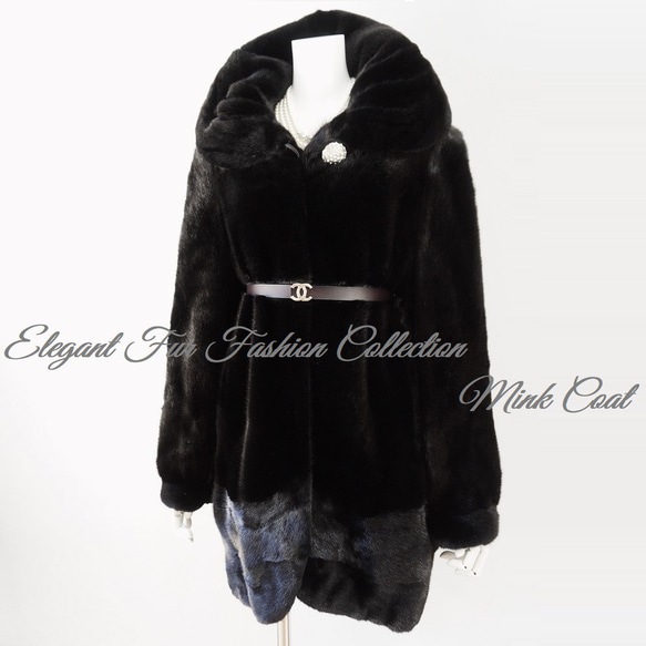 上品なリッチさを印象づけたいとき☆スカンブラックミンク毛皮のコート リアルファーコート レディース　ファーコート 1枚目の画像
