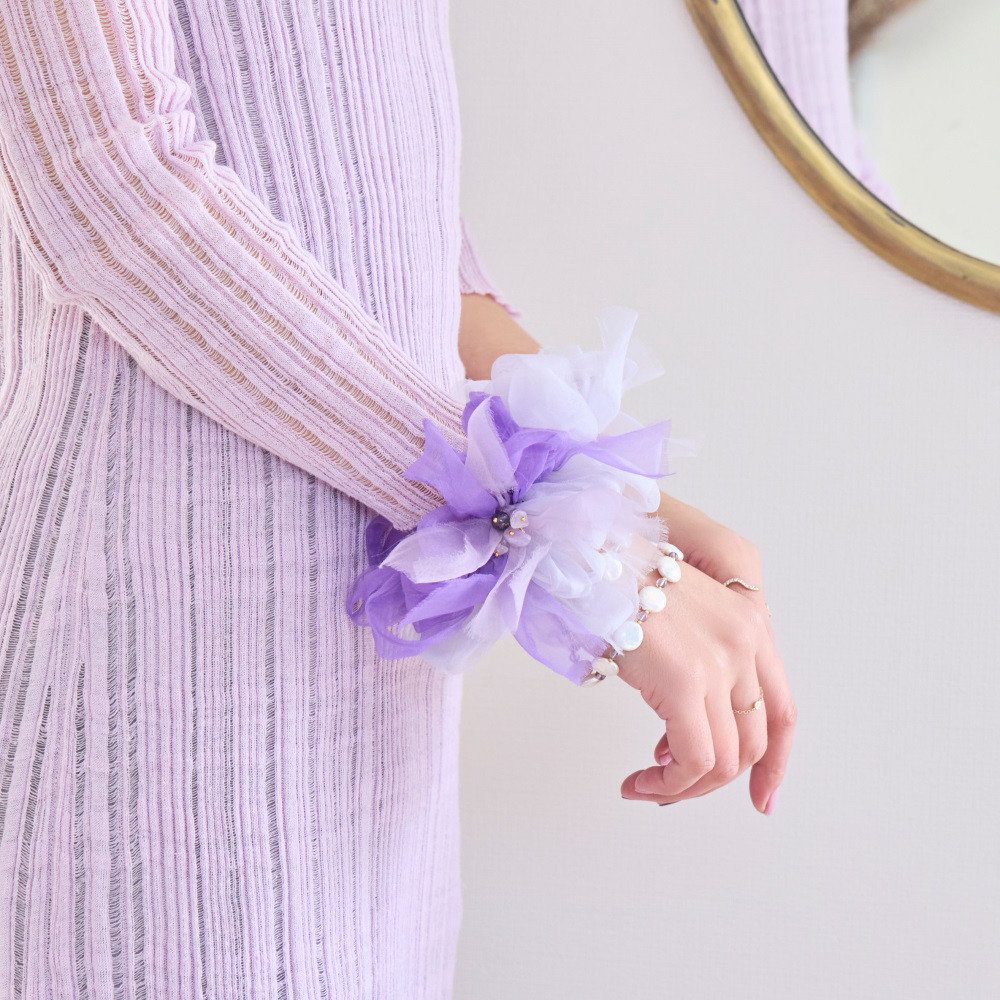 アメジスト｜咲き編みシュシュ｜2月誕生石