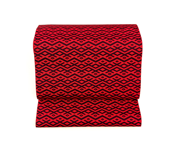 手織り博多織　帯「ナシラズ(赤竜）」赤と黒の個性的な柄のおしゃれ帯 7枚目の画像