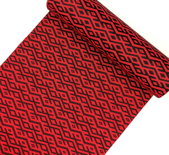 手織り博多織　帯「ナシラズ(赤竜）」赤と黒の個性的な柄のおしゃれ帯 8枚目の画像