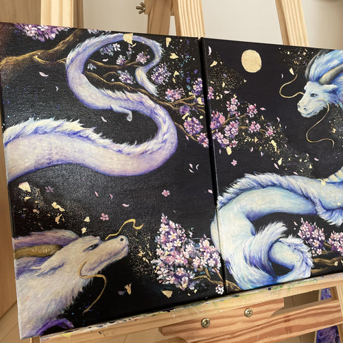 絵画 アート 原画 アクリル画 2 2匹の龍が舞うアクリル画【原画】kizuna 〜想い〜 絵画 棉月 水