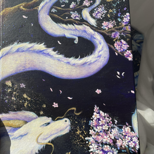 2匹の龍が舞うアクリル画【原画】kizuna 〜想い〜 絵画 棉月 水香子
