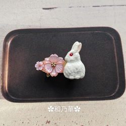 （帯留 ）白うさぎ&ピンクシェル桜    さくら サクラ 兎  ウサギ 1枚目の画像