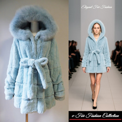 美品✩ブルーフォックス＆レッキス✩光沢有り✩ベルト有り✩ファーコート 晴れた冬の朝のような美しいスカイブルー☆フォックス×レッキス毛皮