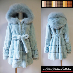 晴れた冬の朝のような美しいスカイブルー☆フォックス×レッキス毛皮コート　くすみカラー　リアルファーコート 5枚目の画像