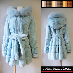 晴れた冬の朝のような美しいスカイブルー☆フォックス×レッキス毛皮コート　くすみカラー　リアルファーコート 7枚目の画像