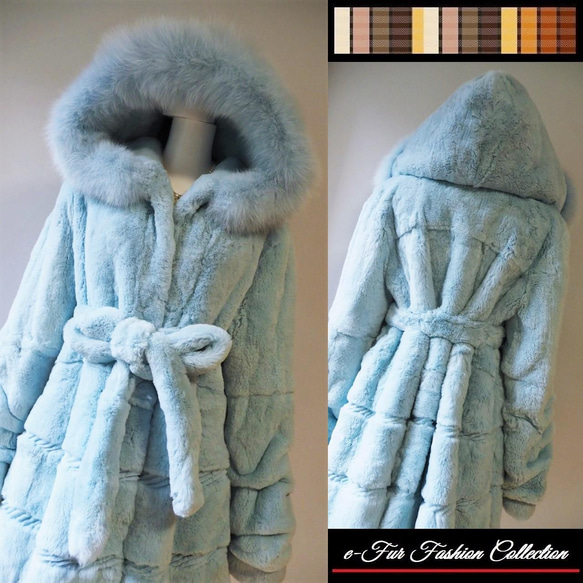 晴れた冬の朝のような美しいスカイブルー☆フォックス×レッキス毛皮コート　くすみカラー　リアルファーコート 11枚目の画像