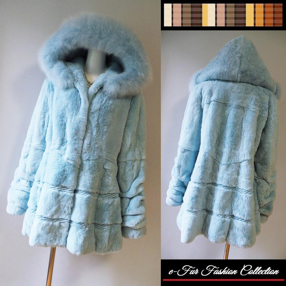晴れた冬の朝のような美しいスカイブルー☆フォックス×レッキス毛皮コート　くすみカラー　リアルファーコート 3枚目の画像