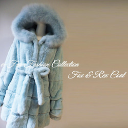 晴れた冬の朝のような美しいスカイブルー☆フォックス×レッキス毛皮コート　くすみカラー　リアルファーコート 6枚目の画像