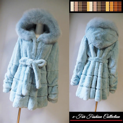 晴れた冬の朝のような美しいスカイブルー☆フォックス×レッキス毛皮コート　くすみカラー　リアルファーコート 12枚目の画像