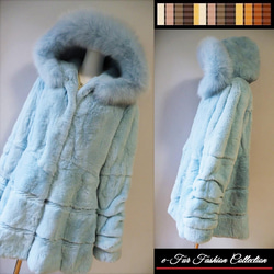 晴れた冬の朝のような美しいスカイブルー☆フォックス×レッキス毛皮コート　くすみカラー　リアルファーコート 9枚目の画像