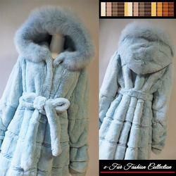 晴れた冬の朝のような美しいスカイブルー☆フォックス×レッキス毛皮コート　くすみカラー　リアルファーコート 1枚目の画像