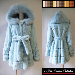 晴れた冬の朝のような美しいスカイブルー☆フォックス×レッキス毛皮コート　くすみカラー　リアルファーコート 10枚目の画像
