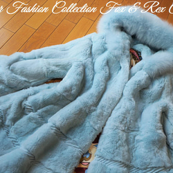 晴れた冬の朝のような美しいスカイブルー☆フォックス×レッキス毛皮コート　くすみカラー　リアルファーコート 4枚目の画像